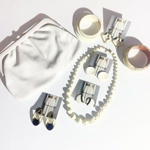 Vintage CURATED BUNDLE of JEWELLERY and ACCESSORIES in Shades of White and Cream